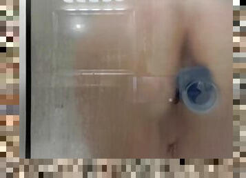 Riding dildo in shower