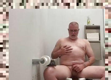 Faggot Daddy Cumming to Gay Porn In Public Bathroom