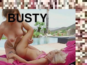Busty Babes Scissoring Outdoors by the Pool: Giselle Palmer, Lilly Bell - reality lesbian sex