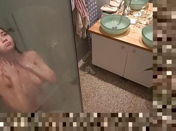 Filming my busty ex-girlfriend shaving her pussy in the shower