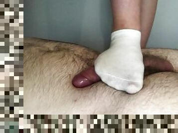 Trampling balls in white socks by young queen