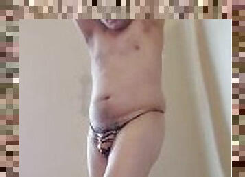 See His Big Shaft nestled in His Thong!