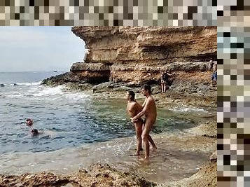 nudisti, allaperto, pubblici, amatoriali, coppie, spiaggia, scopate