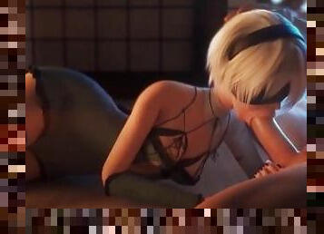 nier automata in black lingerie make a blowjob