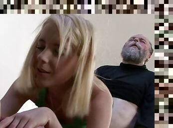 Guy finds old granpa doggy-fucks his blonde gf