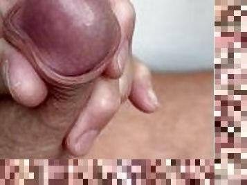 Extremely circumcised penis oozes precum and orgasms