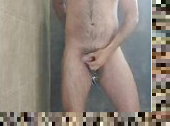Handsome and Tall Guy Jerks Off In the Shower # real homemade