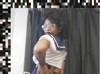 Black Japanese school girl strip tease