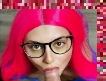 Hard Fast Fuck and Blowjob with Cum on Glasses! Jenny Pink