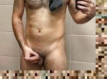 Horny Latino Jock caught jerking off in locker room