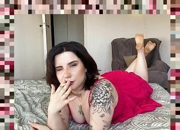 amateur, babes, fetichista, a-solas, fumando, morena, tatuaje