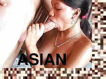 Smiling Slim Asian Girl Rides A Big Cock In A Cowgirl Position Like A Pro