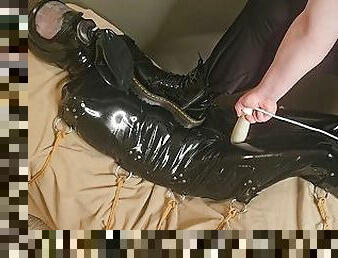 Breath Play & Trampling In A Latex Cocoon - Tiny slut is restrained & made to have multiple orgasms