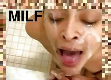 Petite Latina MILF sucking a big cock and a facial. Found her on hookmet.com