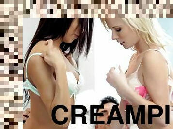 Triple fuck and creampie