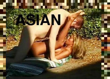 Sexy Asian gets fucked hard and takes it doggy style from white guy