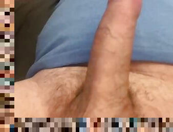 Stroking and sucking his uncut cock until he cums all over his chest