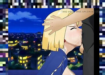 Android 18 feeds a big cock with her throat - Pte