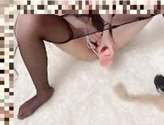 Hot Asian wife with her new lingerie show her wet pussy and solo