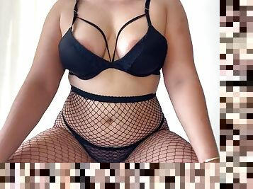 PAWG Being horny in fishnet teasing and opening her ass and pussy
