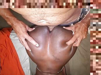 Double interracial cumshot, one in the pussy and one in the ass