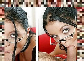 Christina jolie wears her high heels and glasses while servicing penis