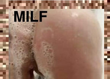 Chubby Thick curvy MILF showers and fuck dildo twerks fingers ass big floppy natural tits boobs mom